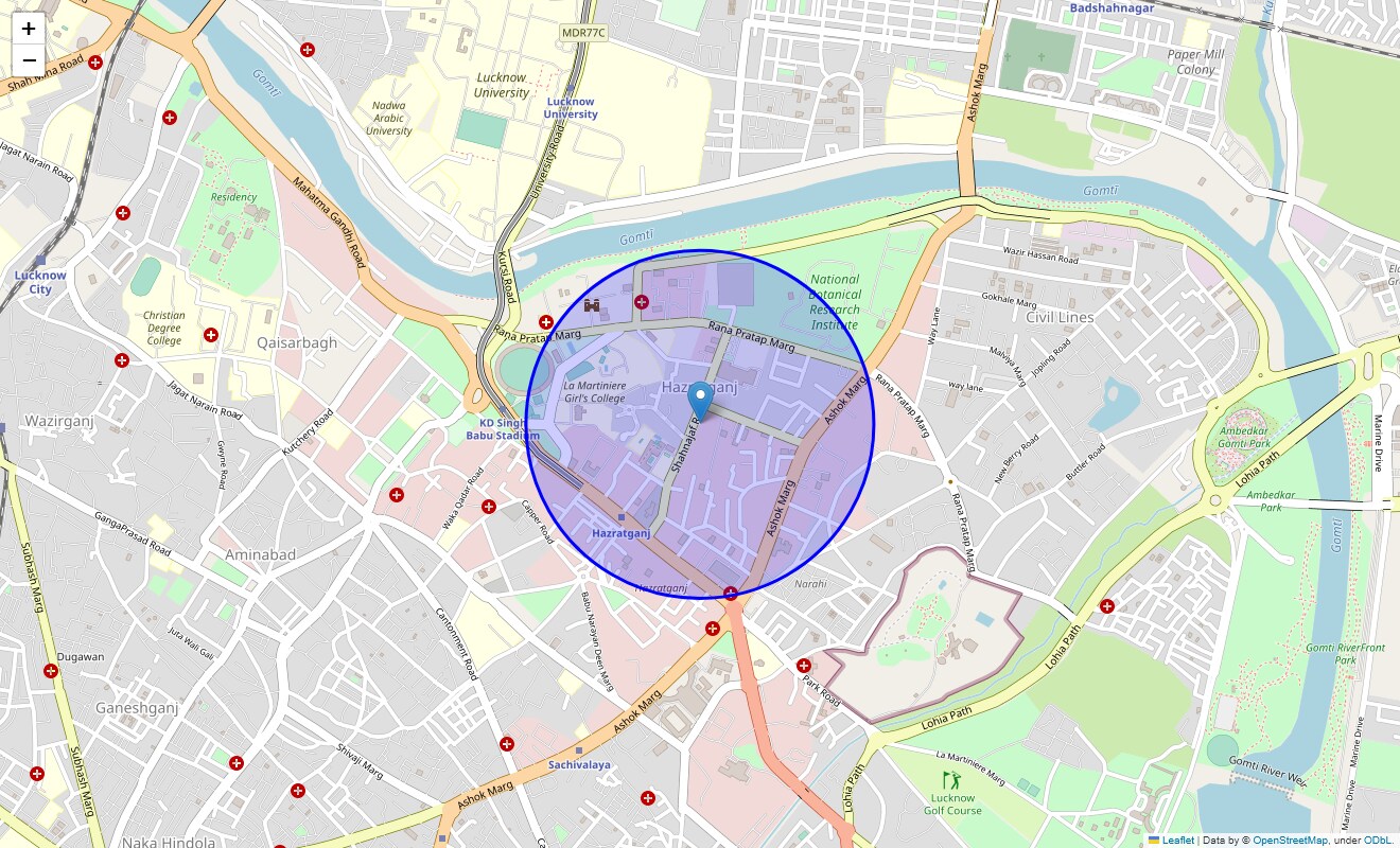 Location Map of Sapru Marg, Lucknow