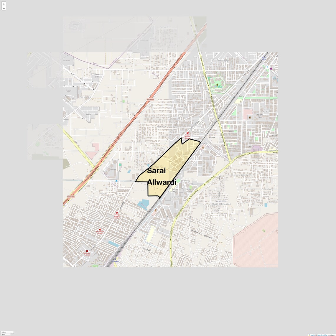 Location Map of Sarai Allwardi, Gurgaon
