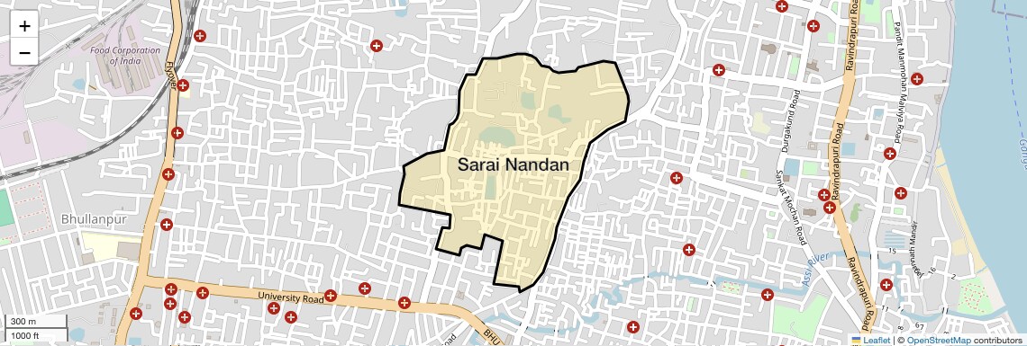 Location Map of Sarai Nandan, Varanasi