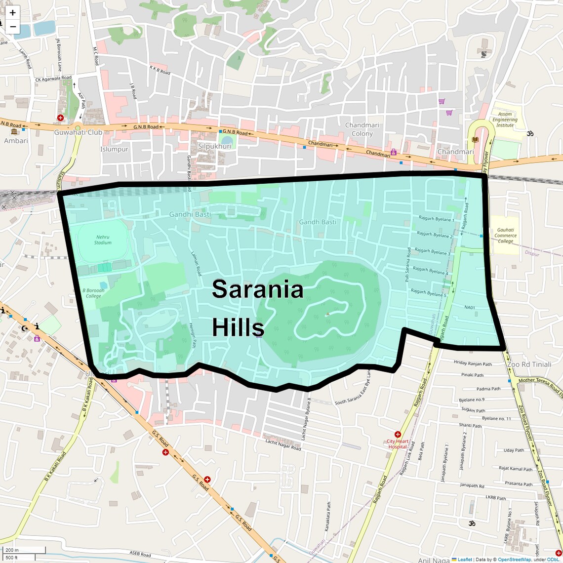 Location Map of Sarania Hills, Guwahati