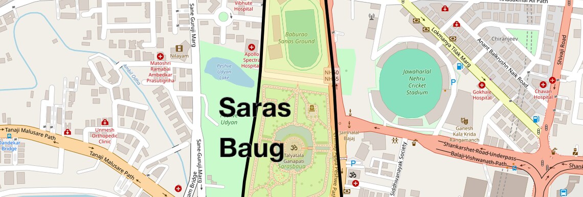 Location Map of Saras Baug, Pune