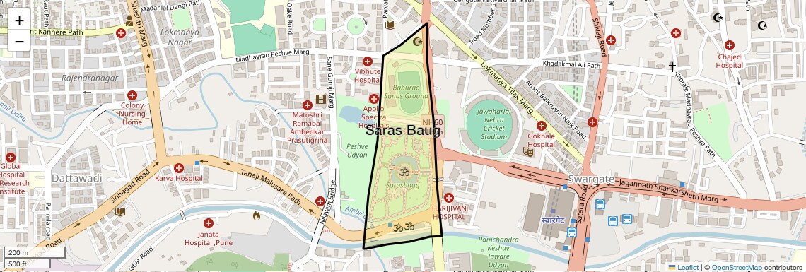 Location Map of Saras Baug, Pune
