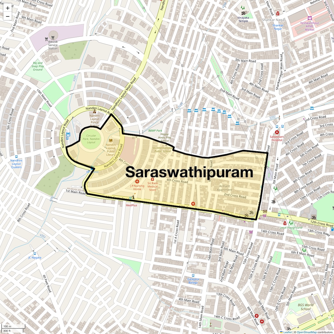 Location Map of Saraswathipuram, Bangalore