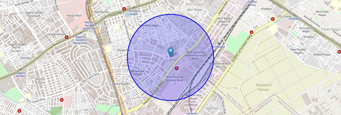 Location Map of Saraswati Garden, Delhi