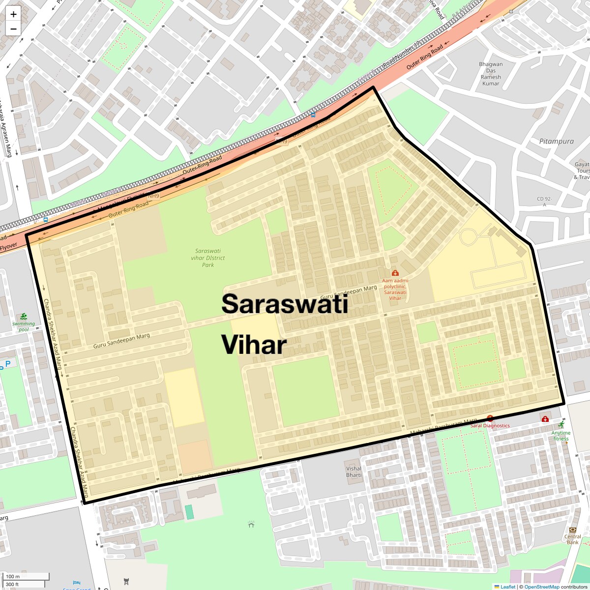 Location Map of Saraswati Vihar, Delhi