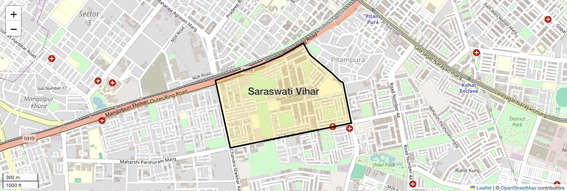 Location Map of Saraswati Vihar, Delhi