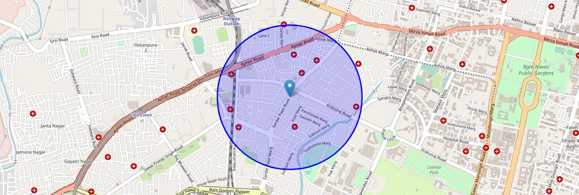 Location Map of Sardar Patel Marg, Jaipur