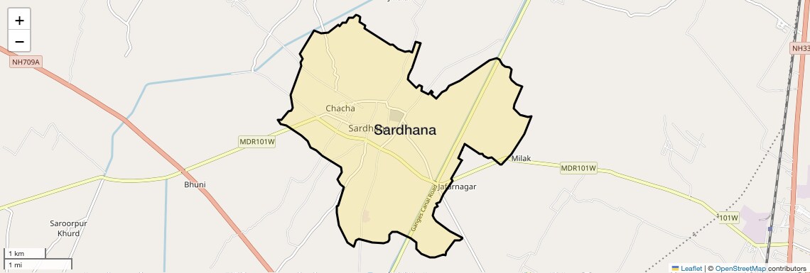 Location Map of Sardhana, Meerut