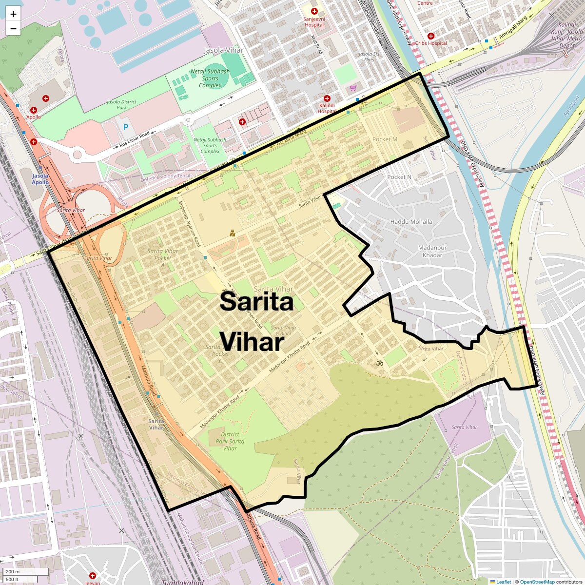 Location Map of Sarita Vihar, Delhi