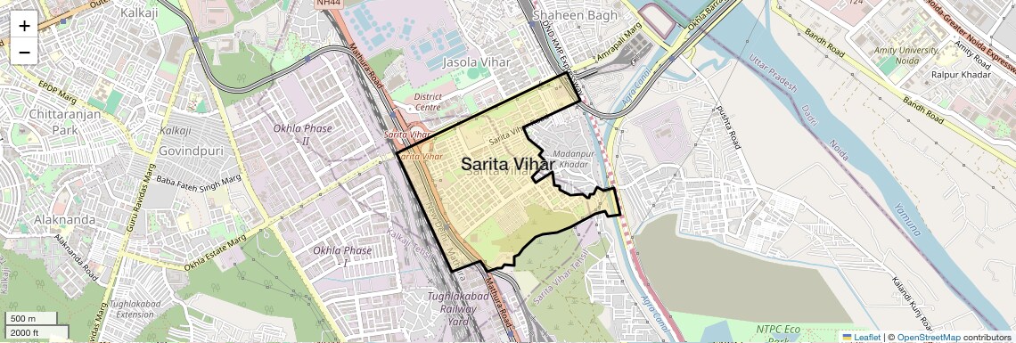 Location Map of Sarita Vihar, Delhi