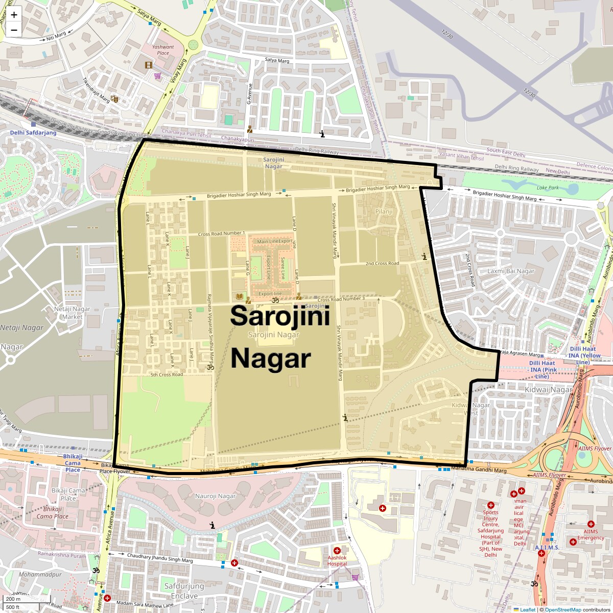 Location Map of Sarojini Nagar, Delhi