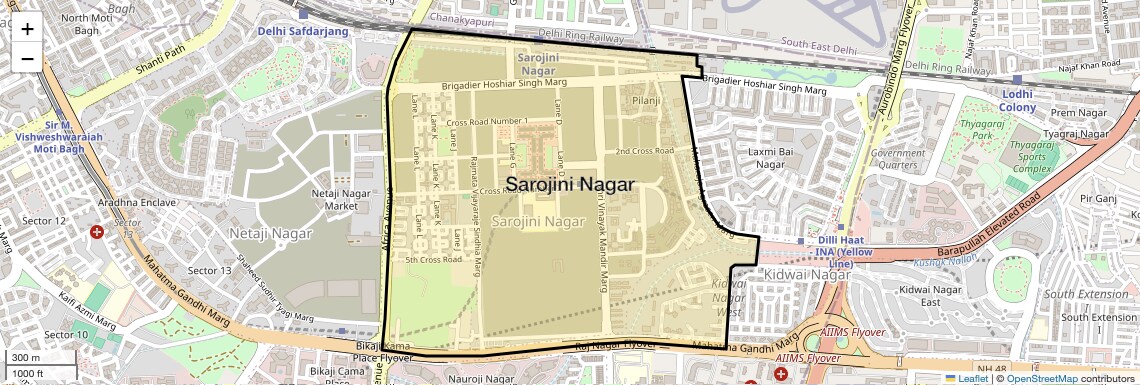 Location Map of Sarojini Nagar, Delhi
