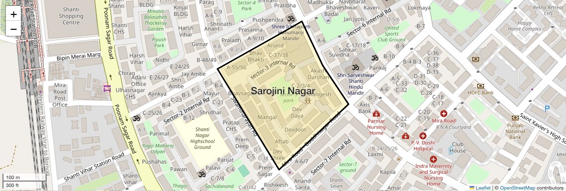 Location Map of Sarojini Nagar, Thane