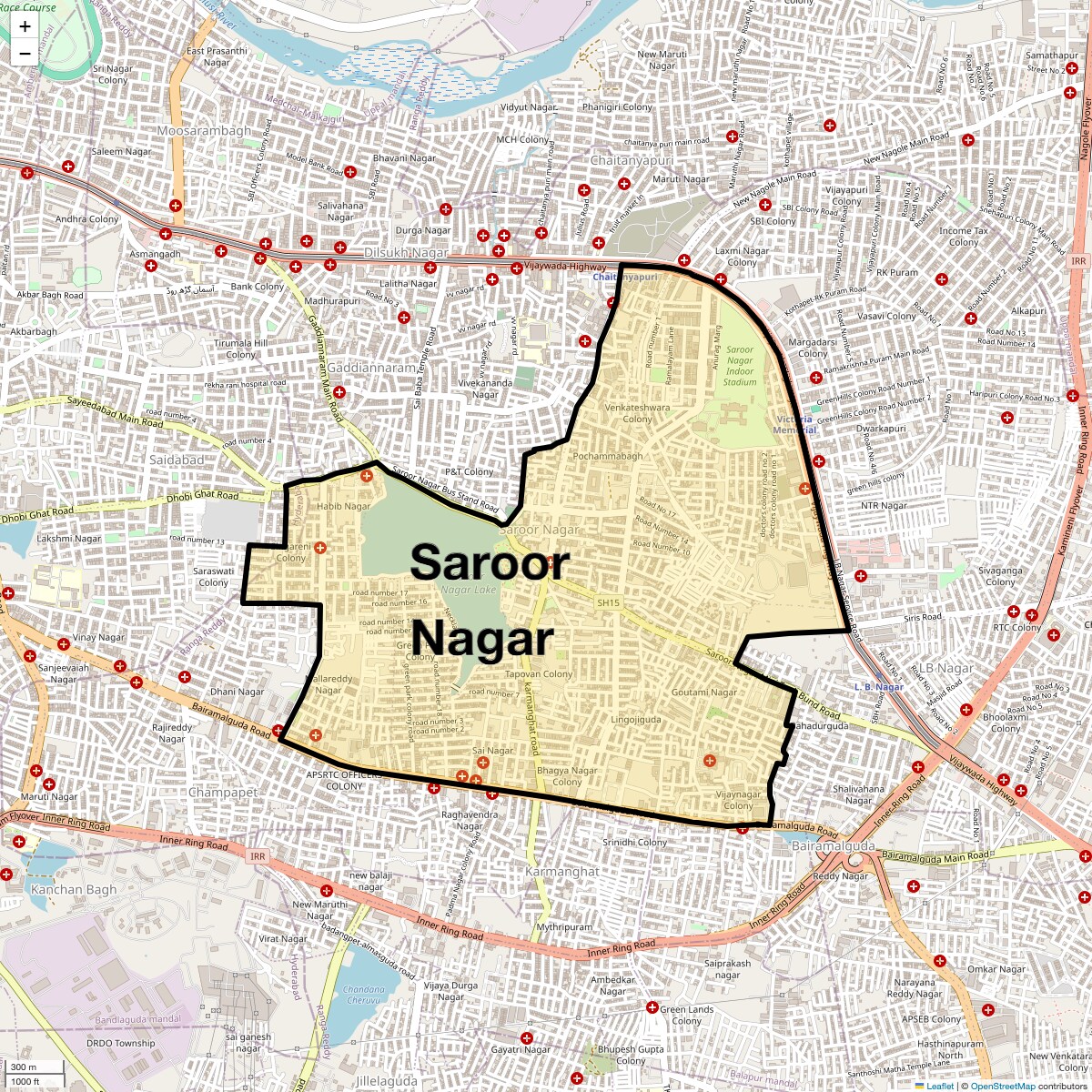 Location Map of Saroor Nagar, Hyderabad
