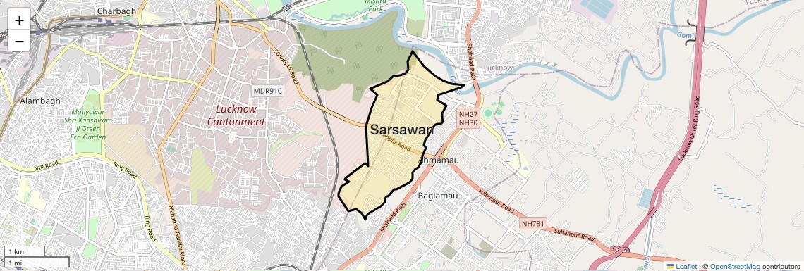 Location Map of Sarsawan, Lucknow