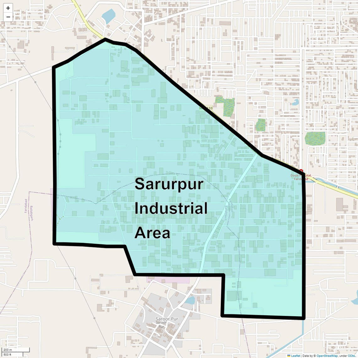 Location Map of Sarurpur Industrial Area, Faridabad