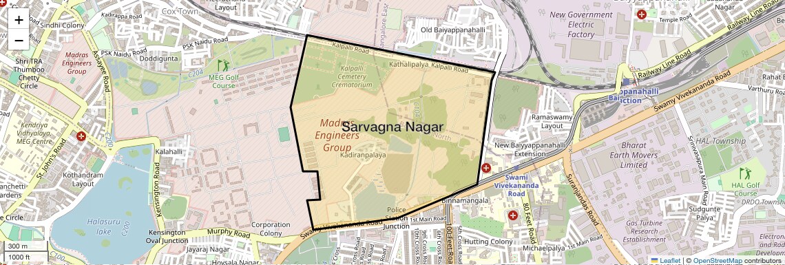 Location Map of Sarvagna Nagar, Bangalore