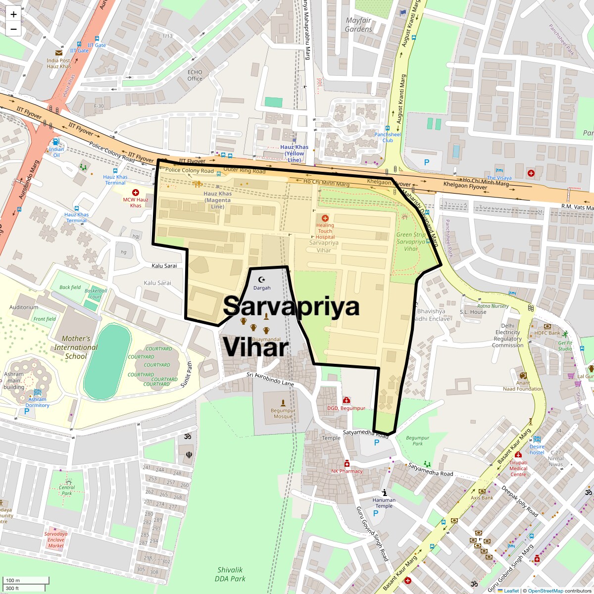 Location Map of Sarvapriya Vihar, Delhi
