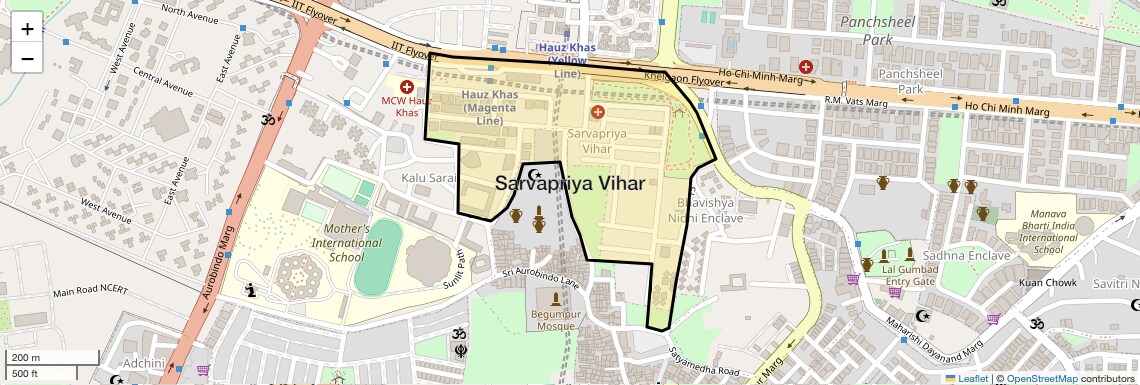 Location Map of Sarvapriya Vihar, Delhi
