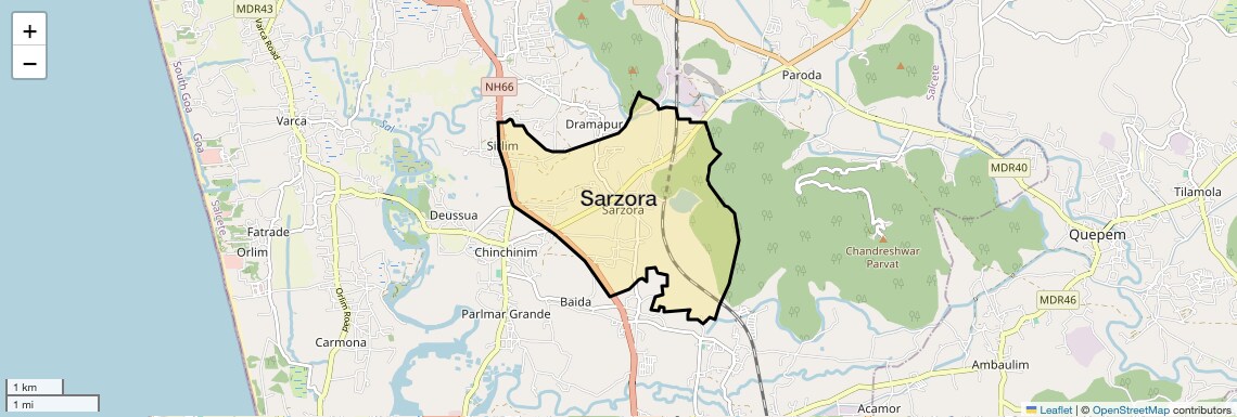 Location Map of Sarzora, Goa