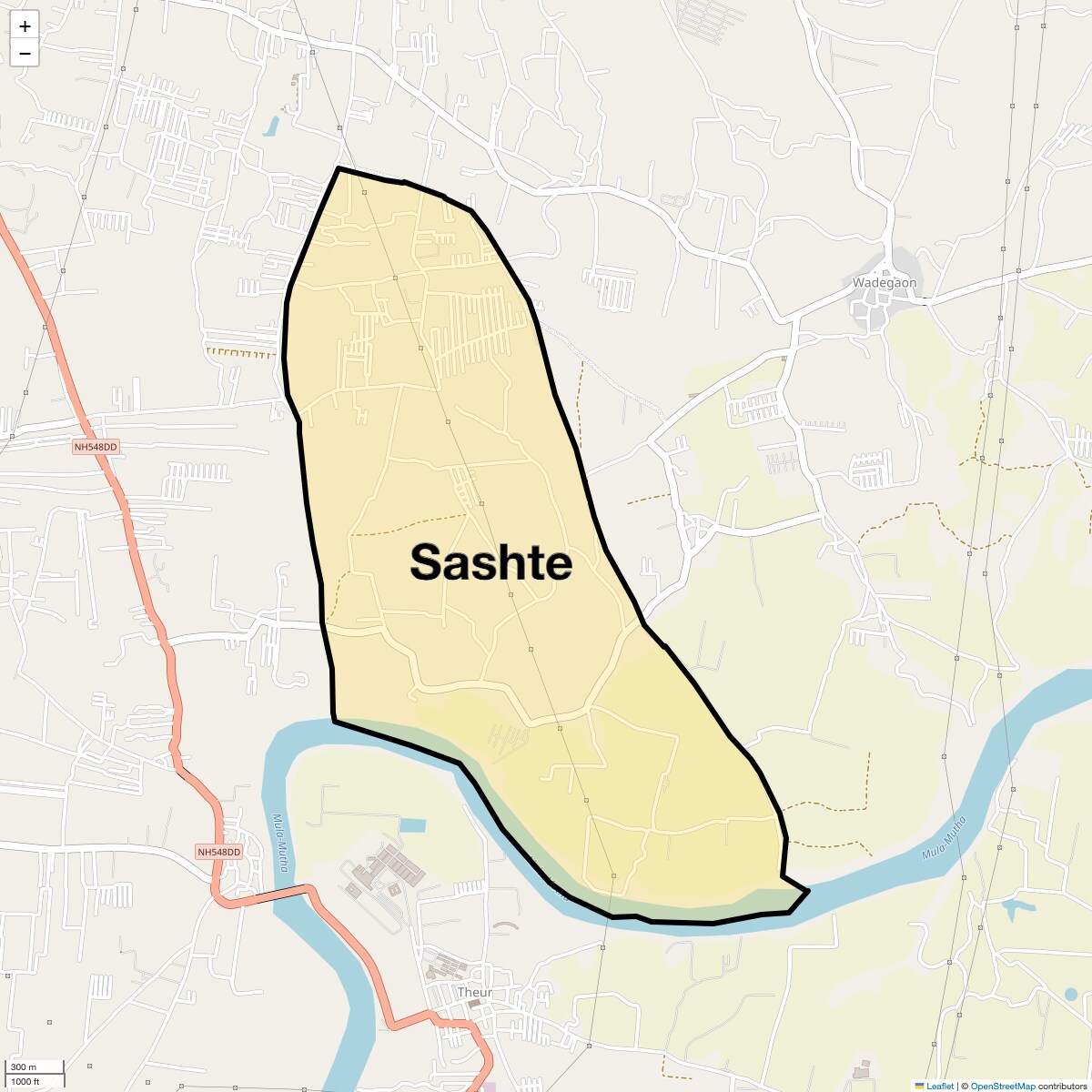 Location Map of Sashte, Pune