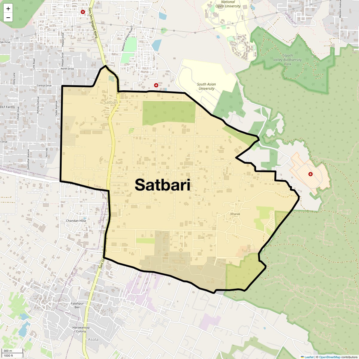 Location Map of Satbari, Delhi