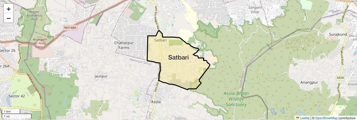 Location Map of Satbari, Delhi