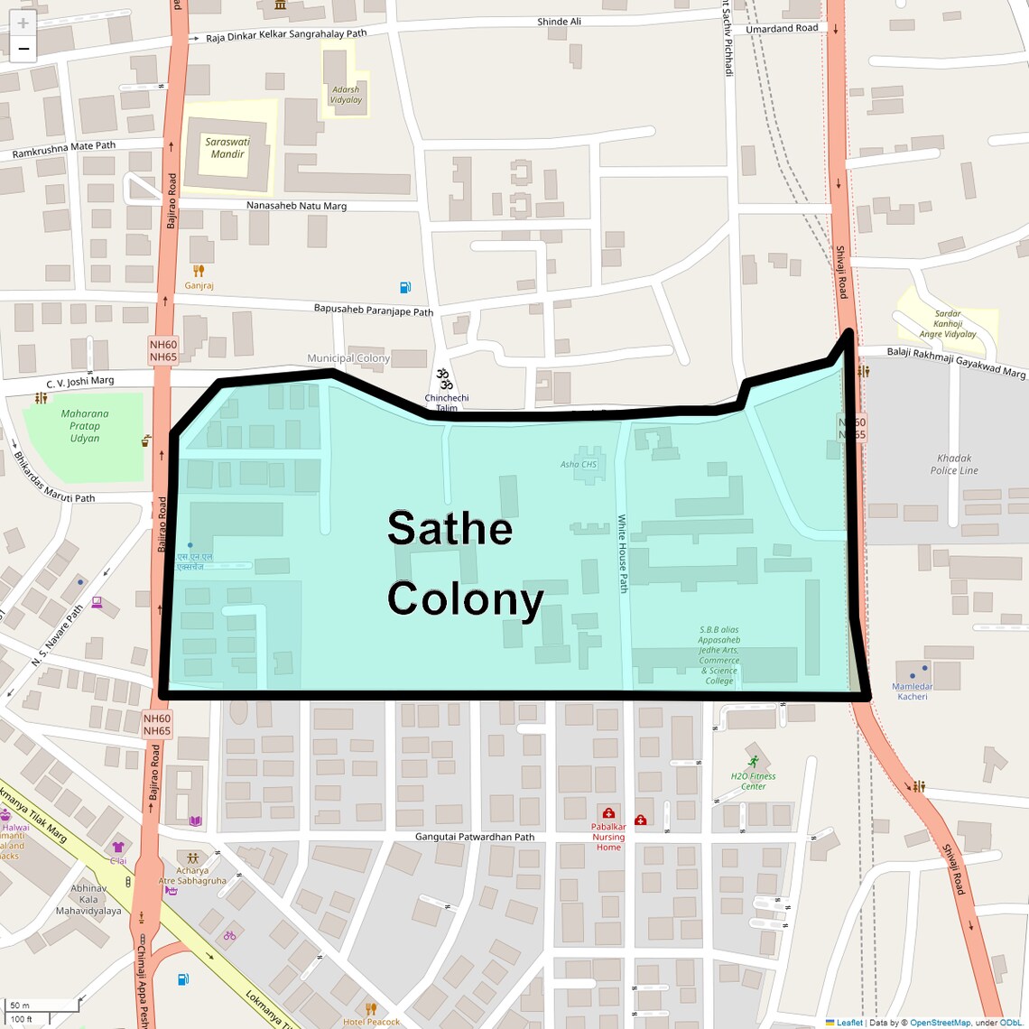 Location Map of Sathe Colony, Pune