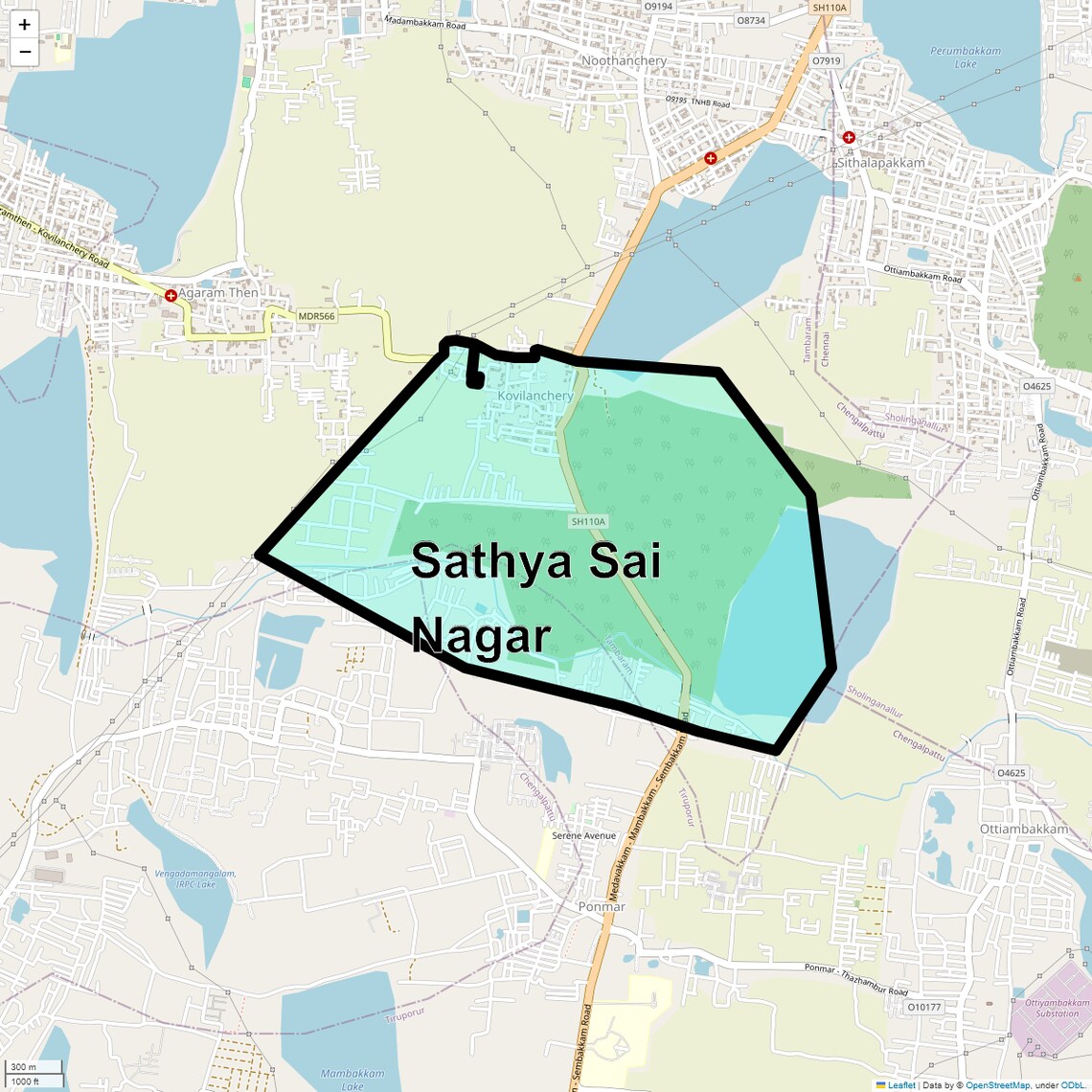 Location Map of Sathya Sai Nagar, Chennai