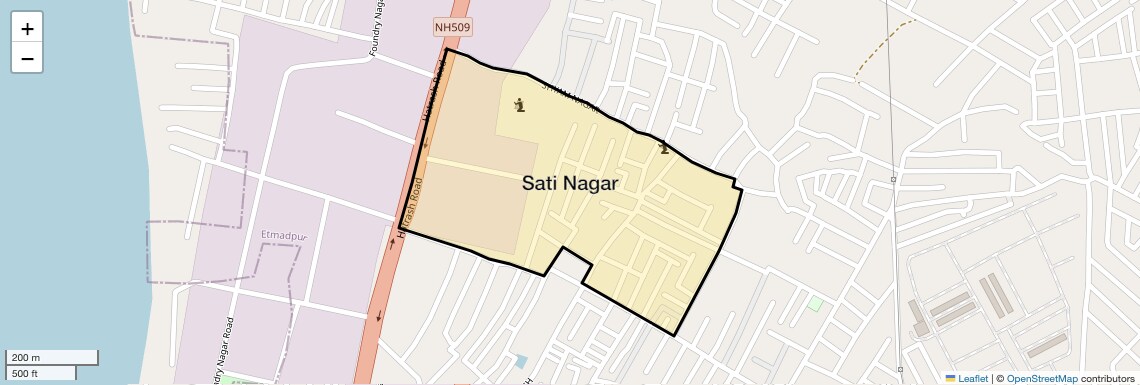 Location Map of Sati Nagar, Agra