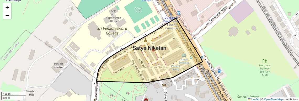 Location Map of Satya Niketan, Delhi