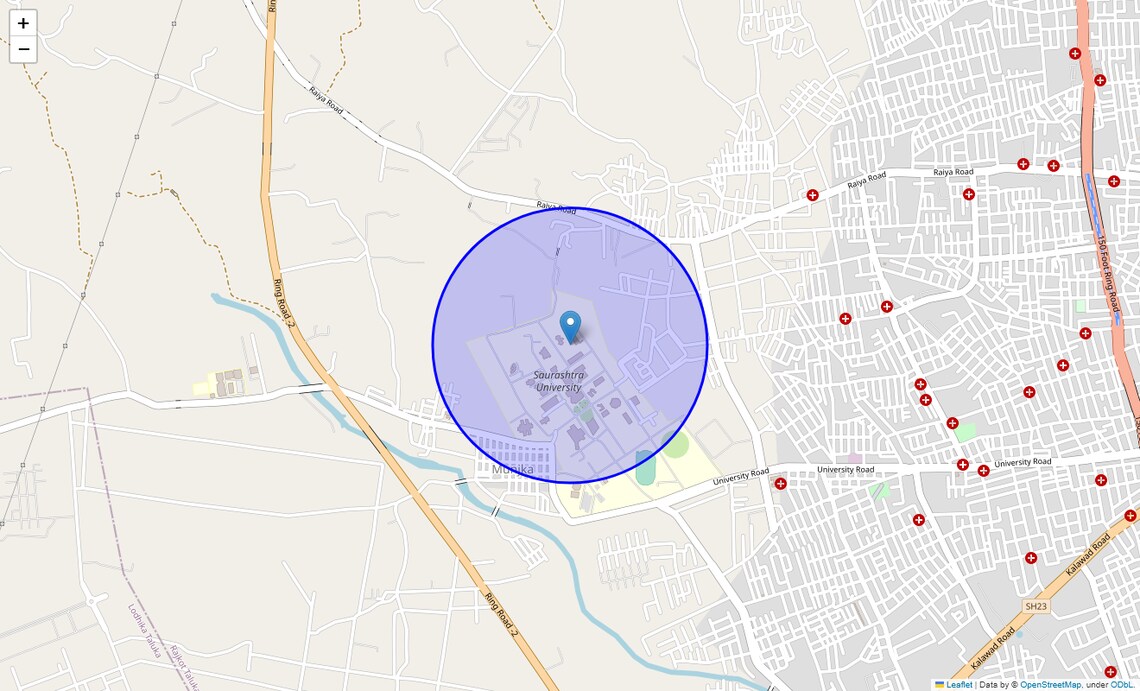 Location Map of Saurastra University Campus, Rajkot