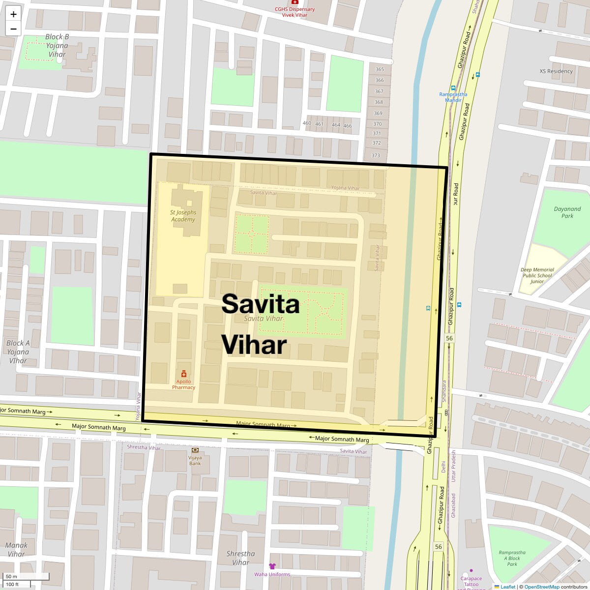 Location Map of Savita Vihar, Delhi