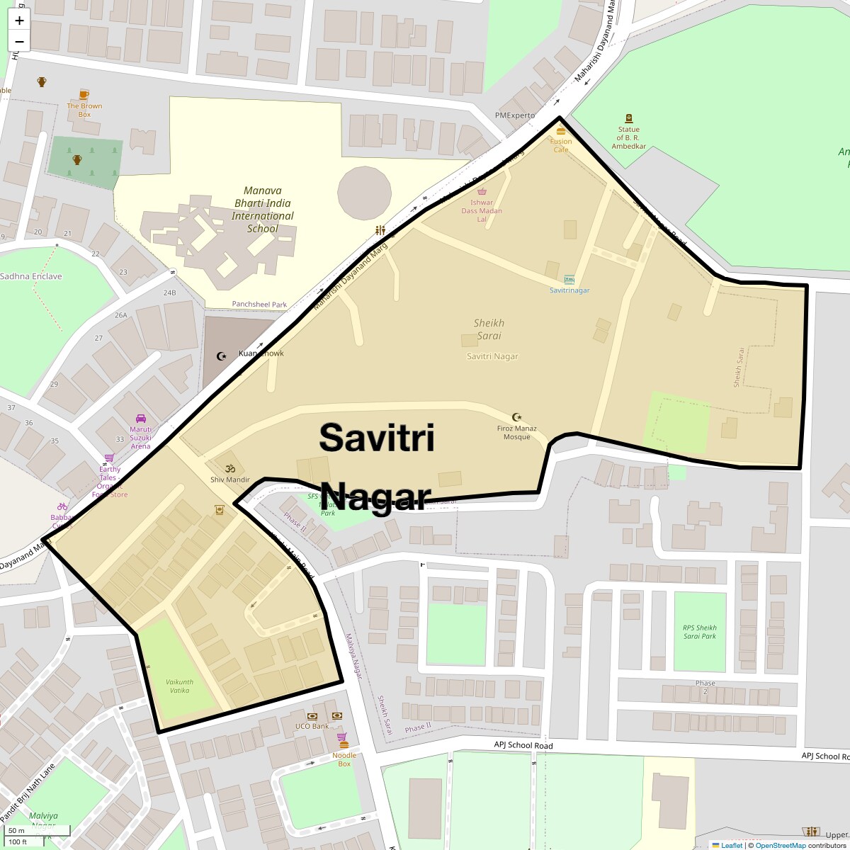 Location Map of Savitri Nagar, Delhi