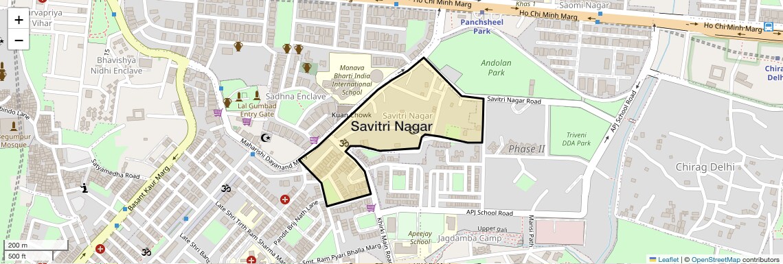 Location Map of Savitri Nagar, Delhi