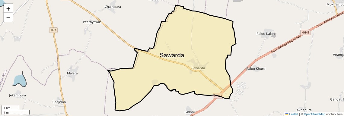 Location Map of Sawarda, Jaipur