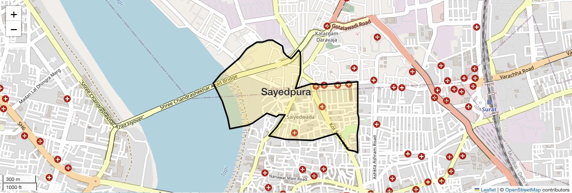 Location Map of Sayedpura, Surat