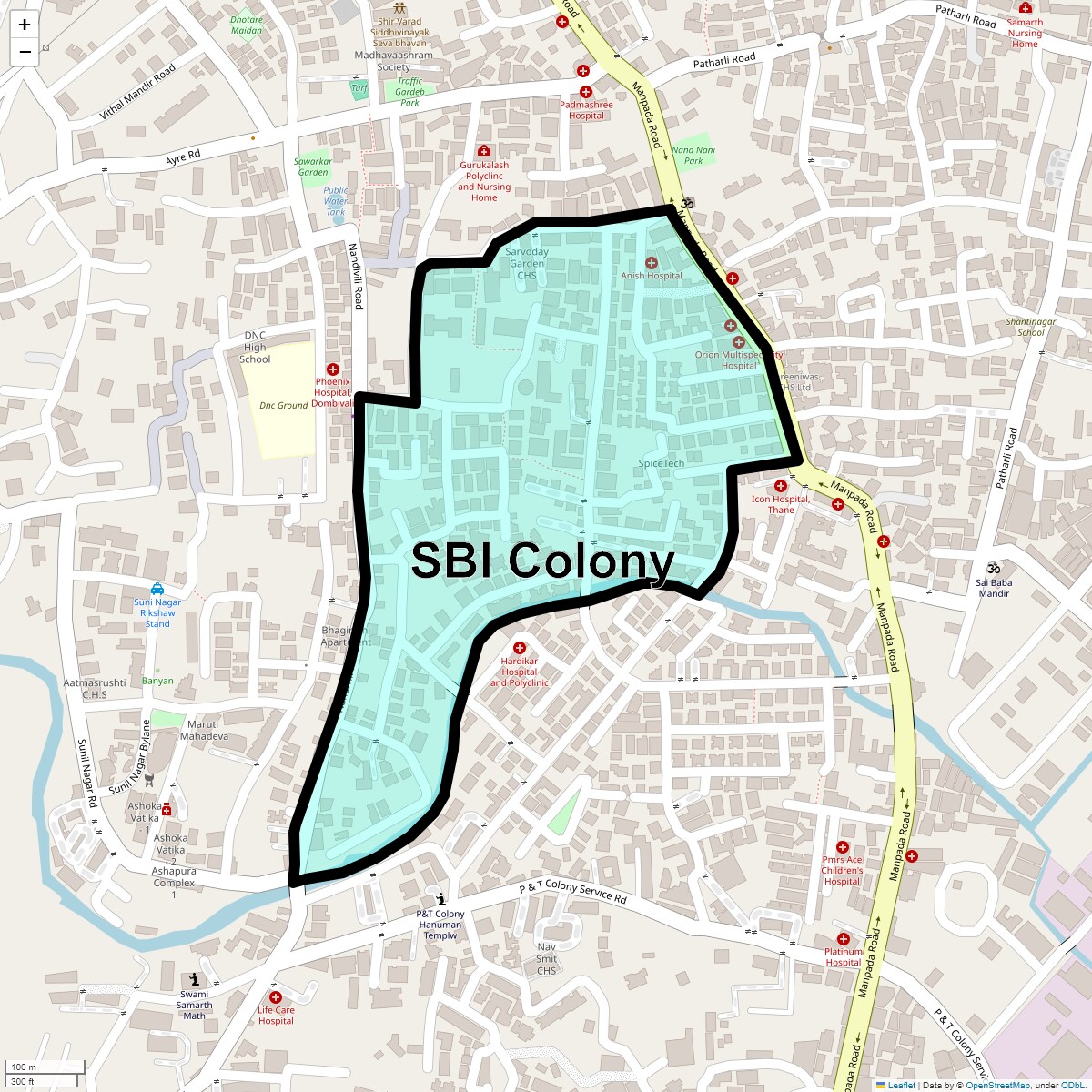Location Map of SBI Colony, Thane