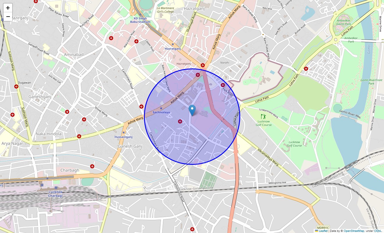 Location Map of Secretariat, Lucknow