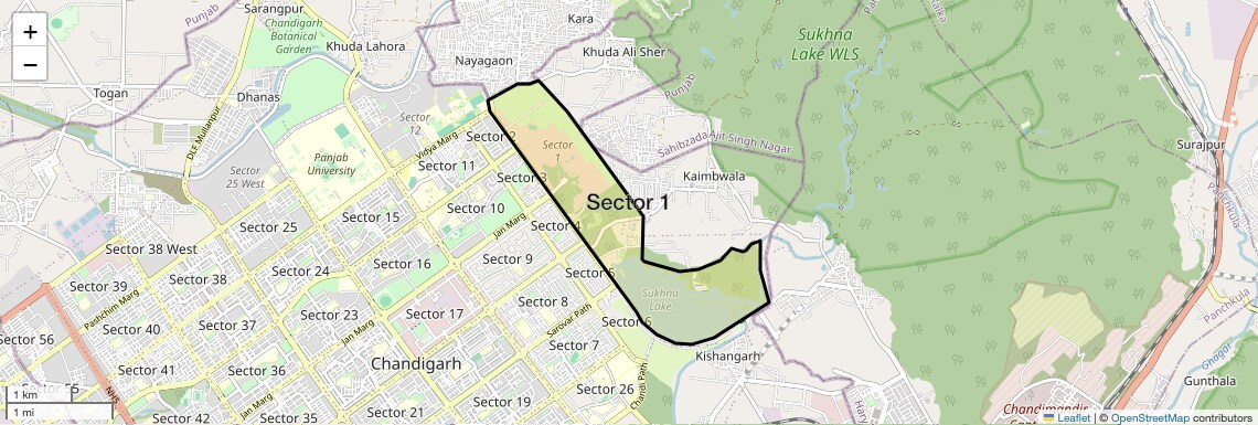 Location Map of Sector 1, Chandigarh