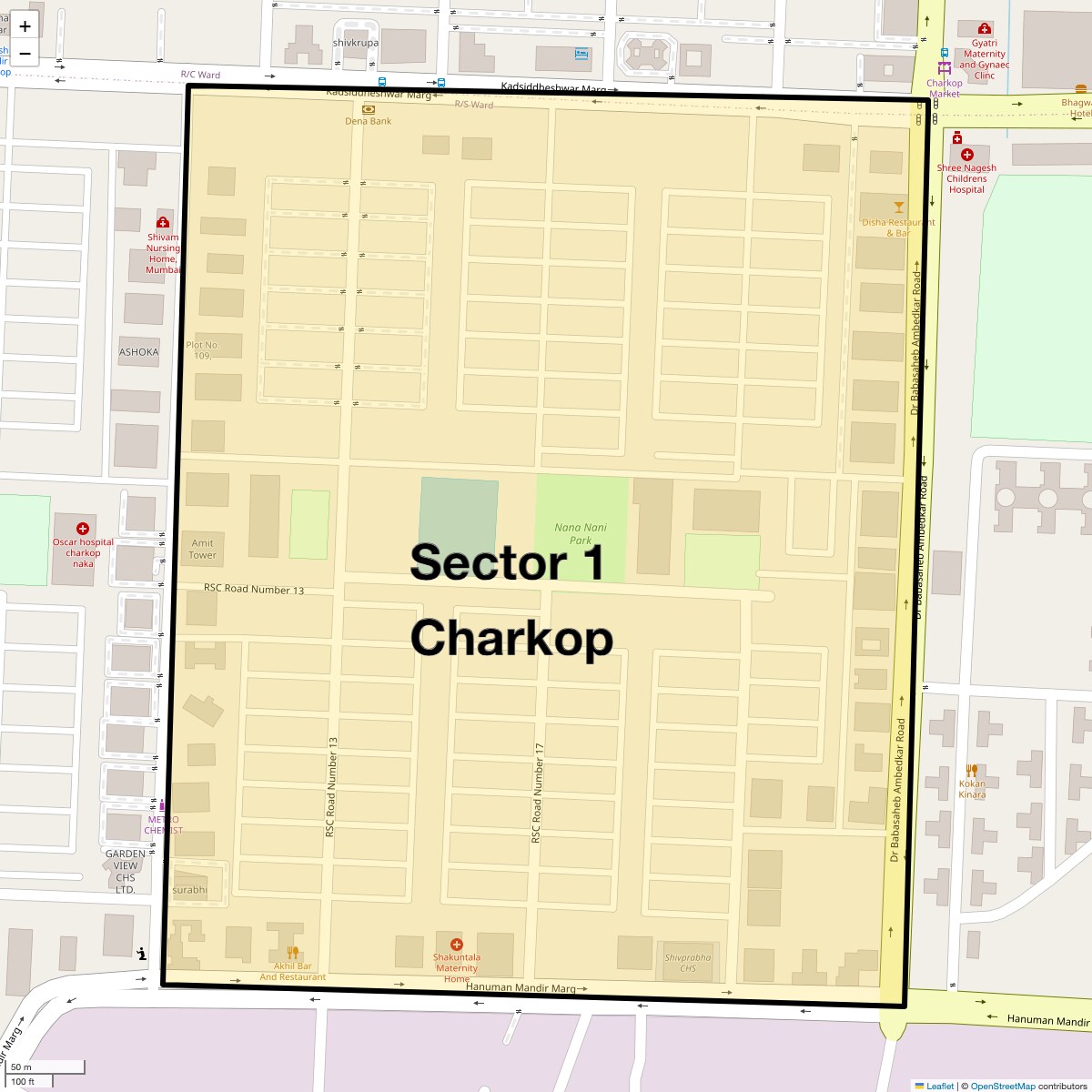 Location Map of Sector 1 Charkop, Mumbai