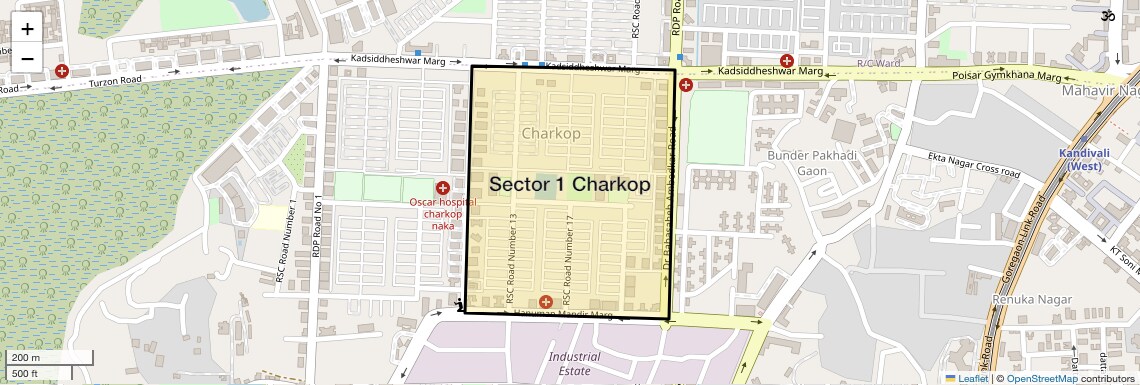 Location Map of Sector 1 Charkop, Mumbai