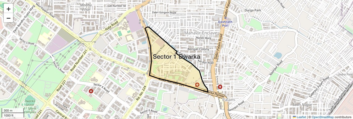 Location Map of Sector 1 Dwarka, Delhi