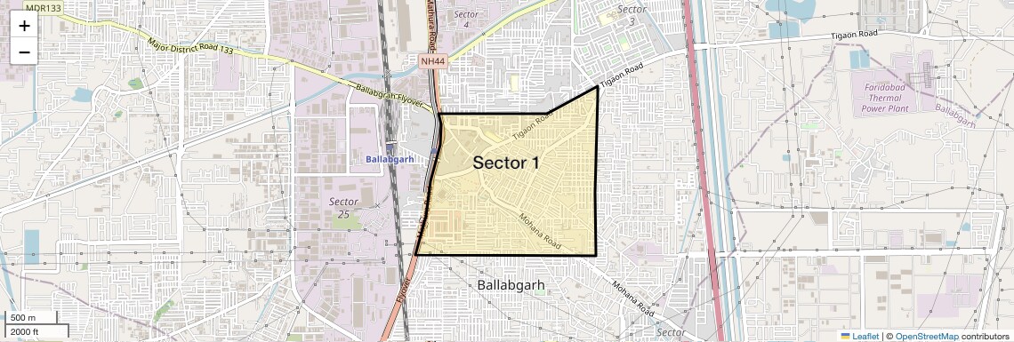 Location Map of Sector 1, Faridabad