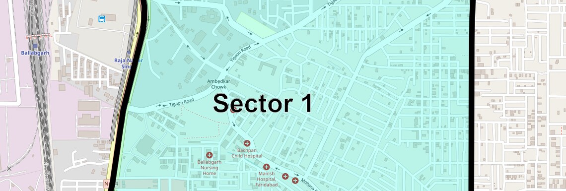 Location Map of Sector 1, Faridabad