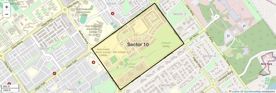 Location Map of Sector 10, Chandigarh