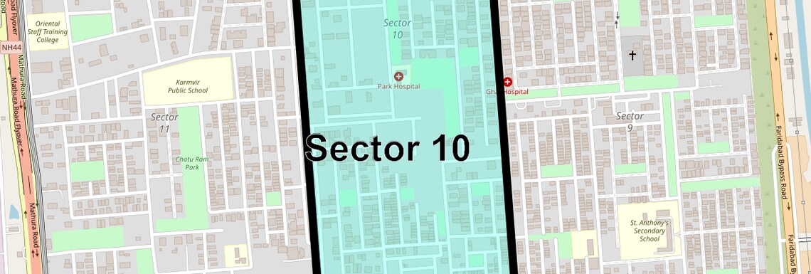 Location Map of Sector 10, Faridabad