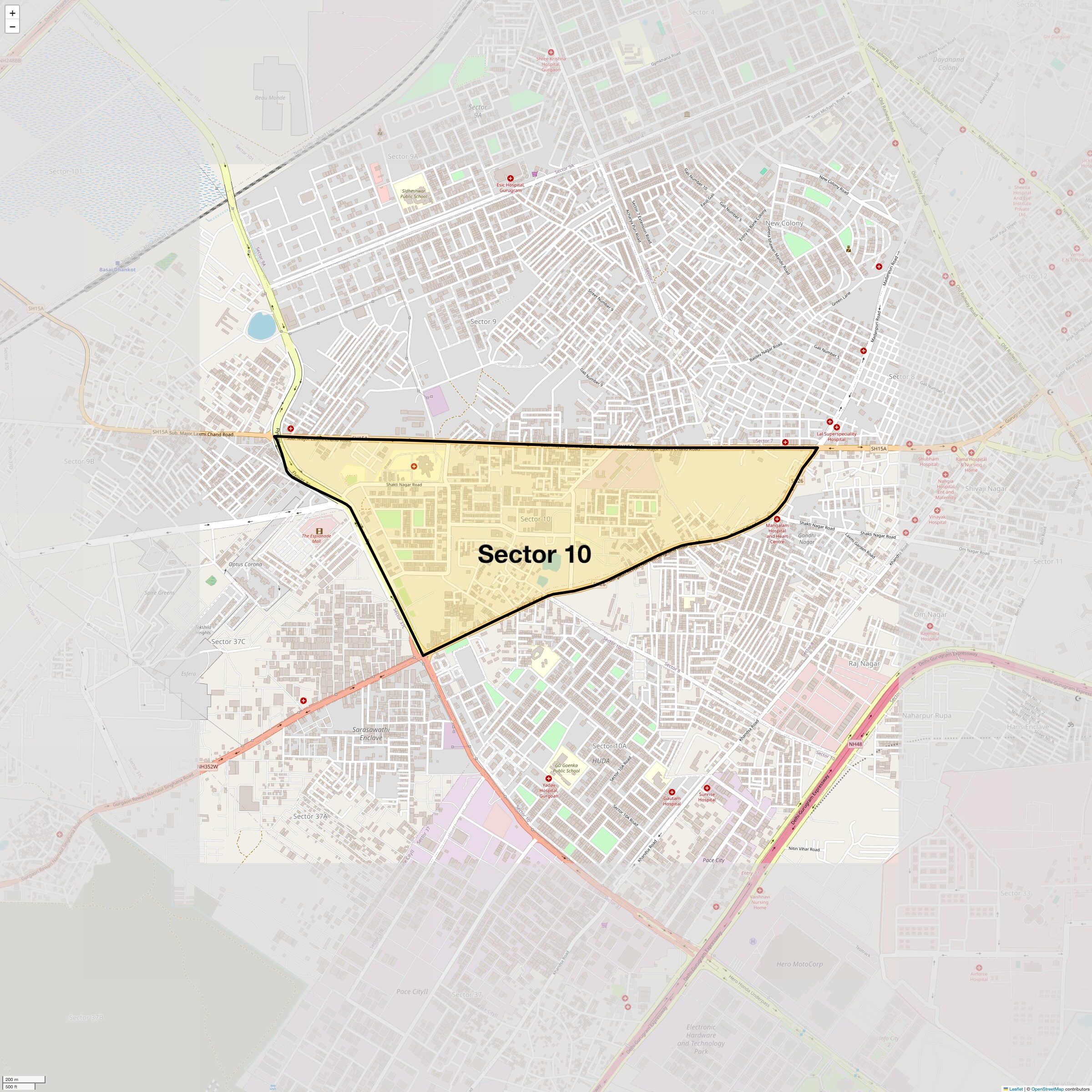Location Map of Sector 10, Gurgaon