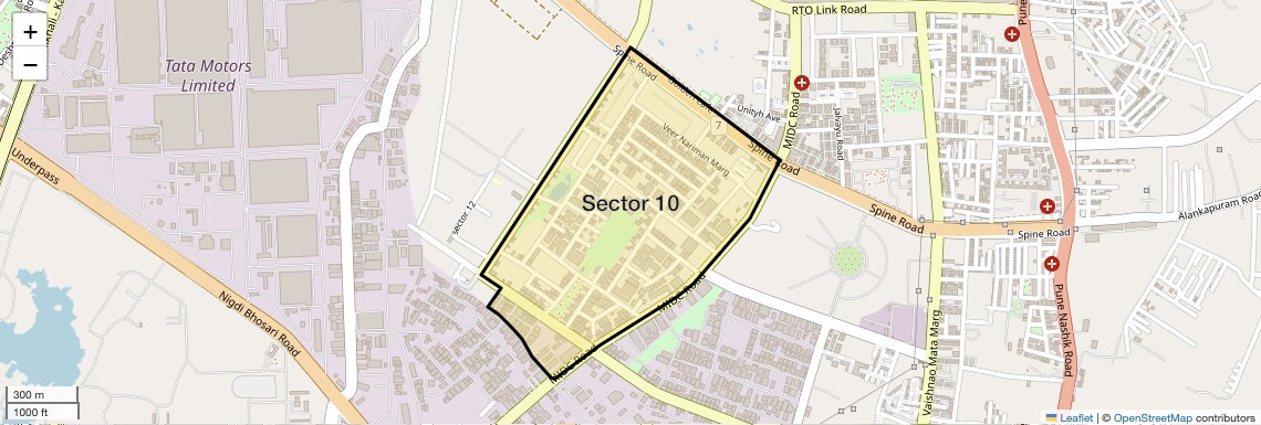 Location Map of Sector 10, Pune