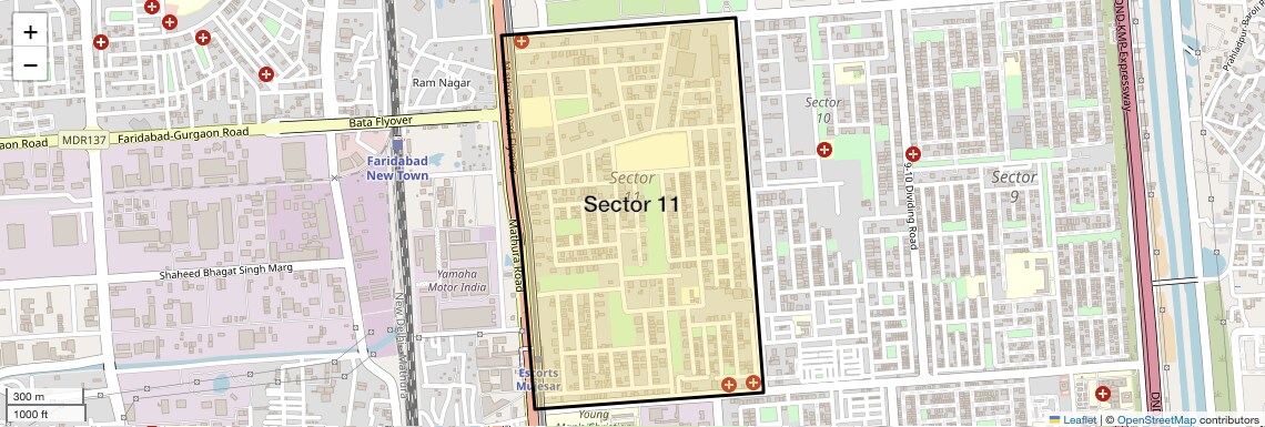 Location Map of Sector 11, Faridabad